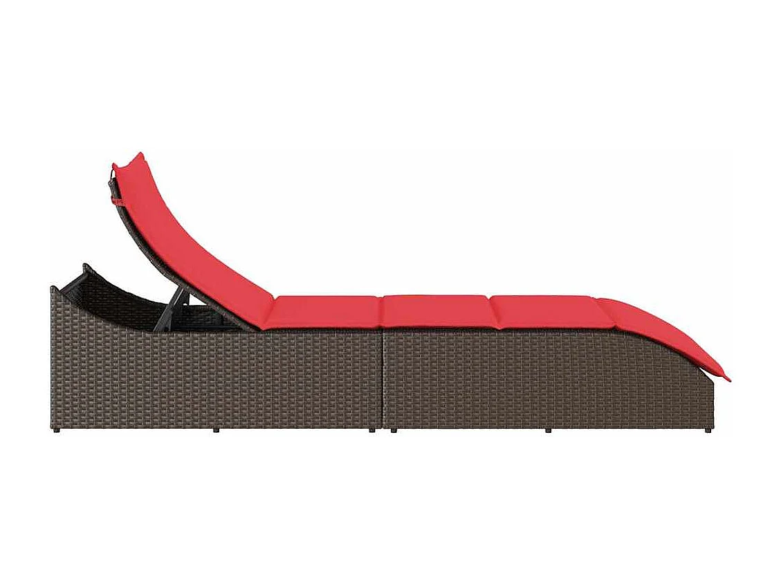 Chaise longue pliante coussin rangement marron résine tressée