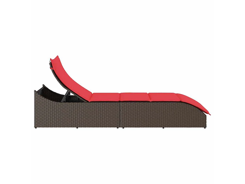 Klappliege mit Auflage und Stauraum Braun Poly-Rattan