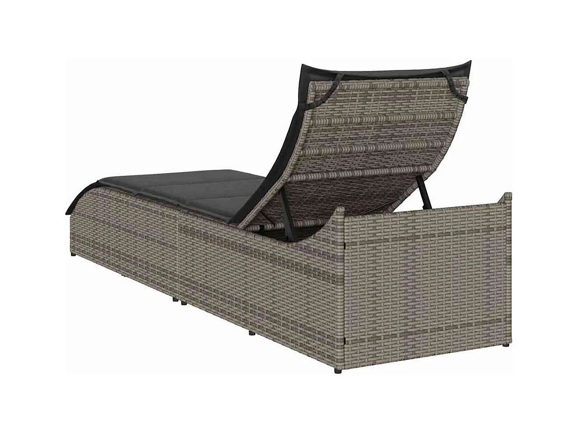 Klappliege mit Auflage und Stauraum Grau Poly-Rattan