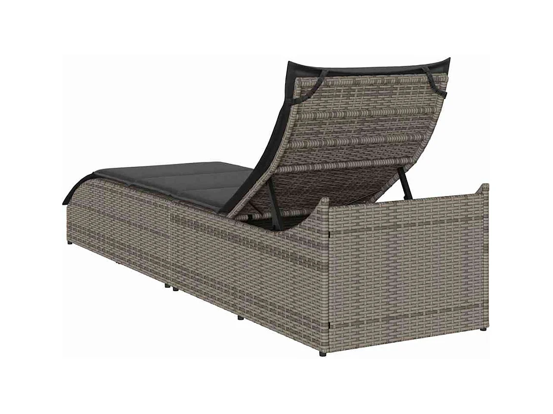 Klappliege mit Auflage und Stauraum Grau Poly-Rattan