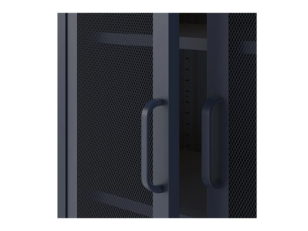 OLIVIA - Meuble Haut 2 Portes Ajourées en Métal Bleu Foncé