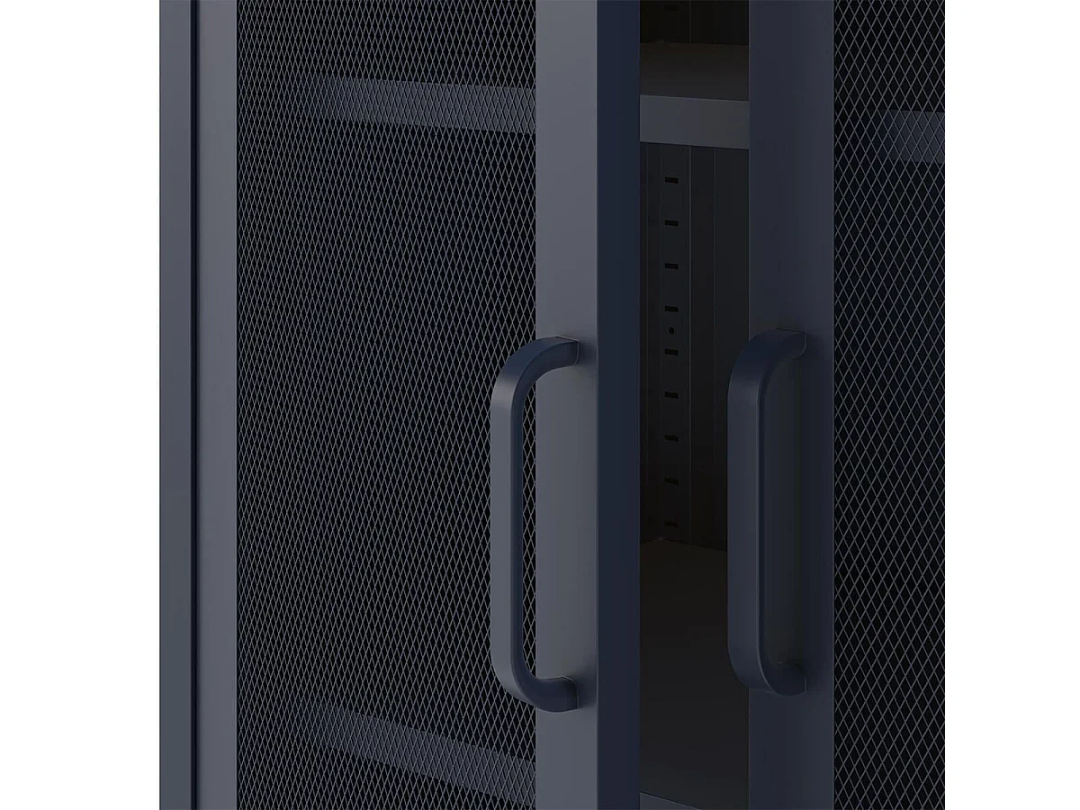 OLIVIA - Meuble Haut 2 Portes Ajourées en Métal Bleu Foncé