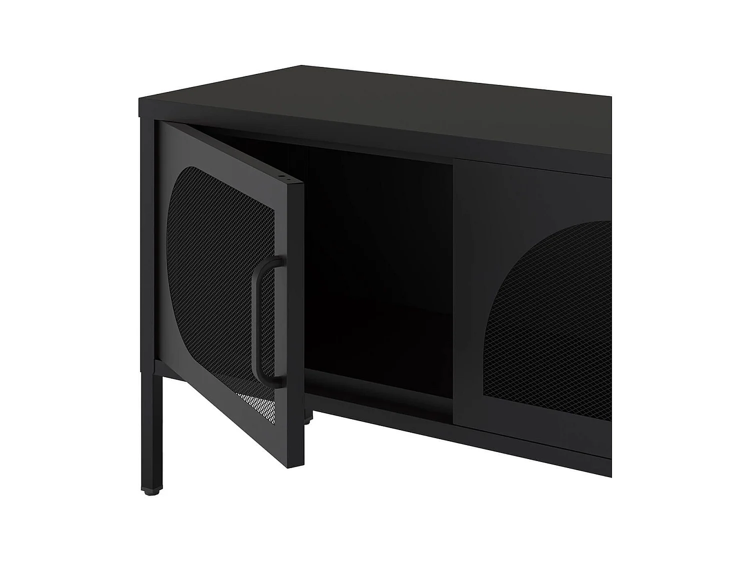 LIOVIA - Meuble TV 180 cm 4 Portes Ajourées en Métal Noir