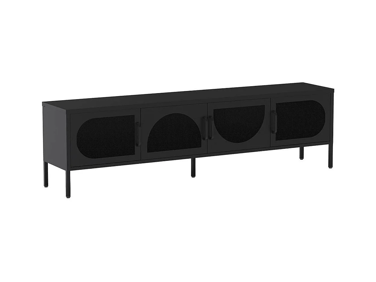 LIOVIA - Meuble TV 180 cm 4 Portes Ajourées en Métal Noir