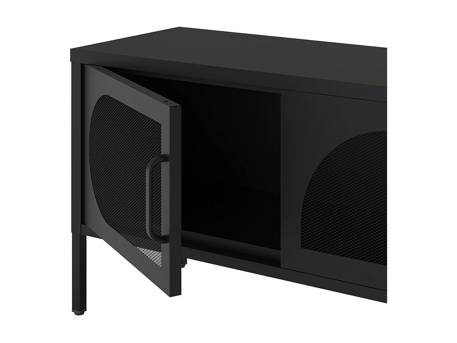 LIOVIA - Meuble TV 180 cm 4 Portes Ajourées en Métal Noir