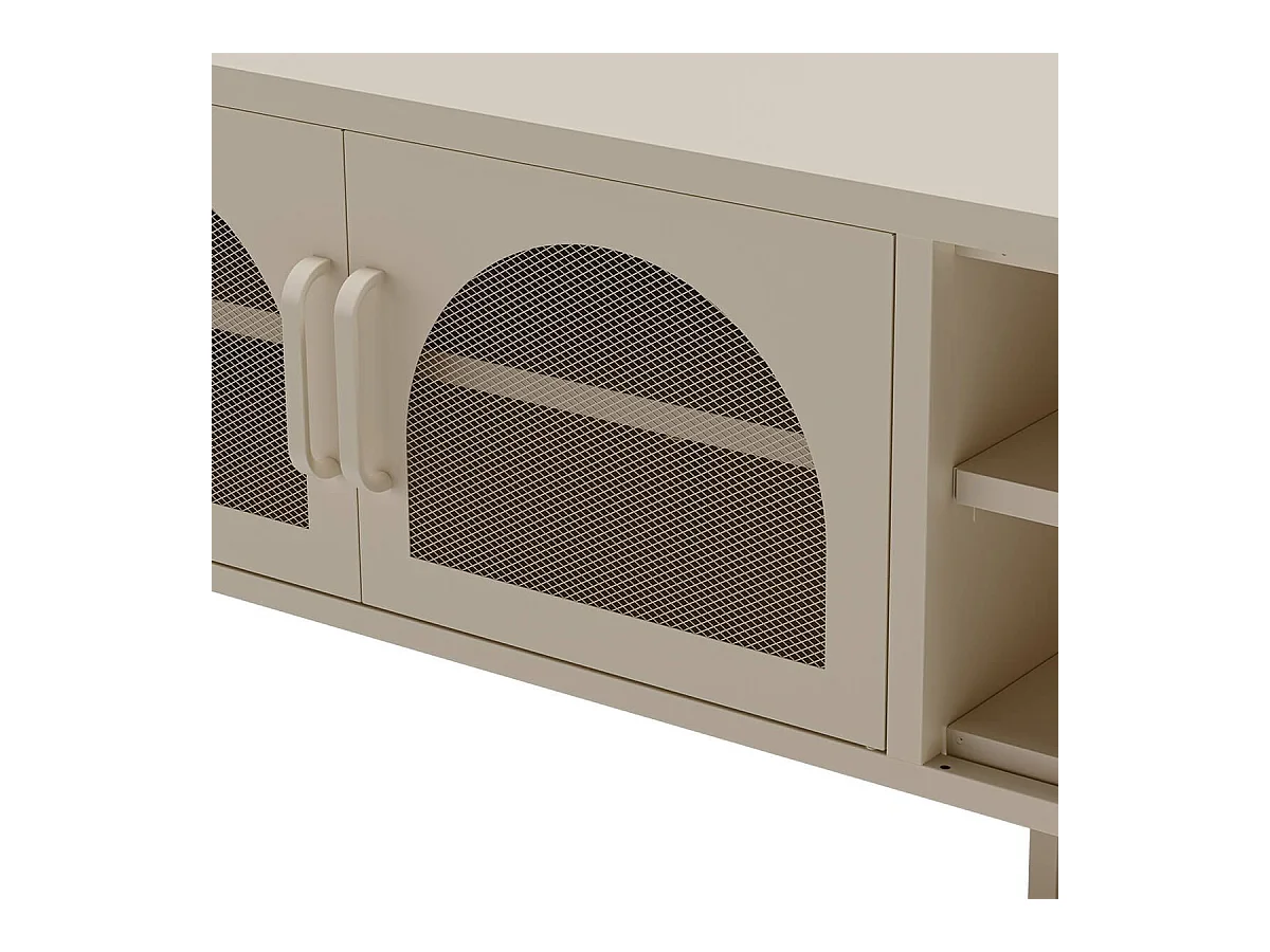 OLIVIA - Meuble TV 160 cm 2 Portes Ajourées 2 Niches en Métal Crème