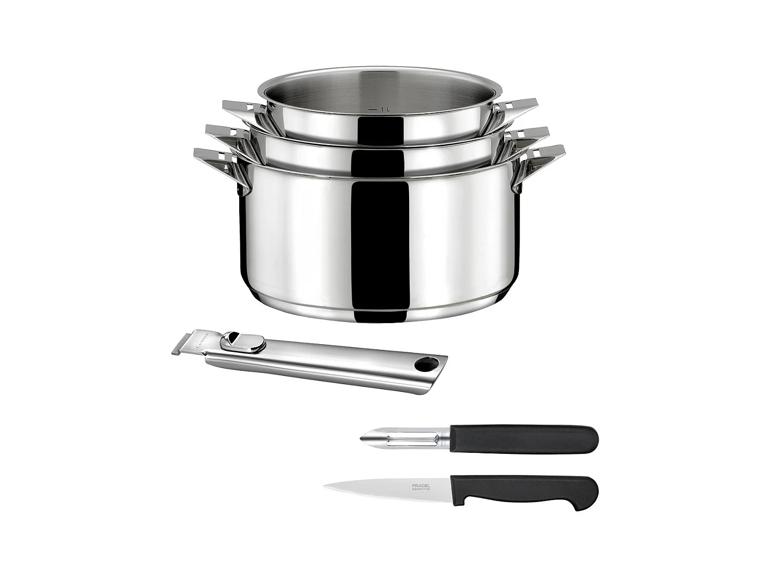 Eclipse - Set 3 casseroles 16/18/20cm inox, 1 éplucheur et 1 couteau office