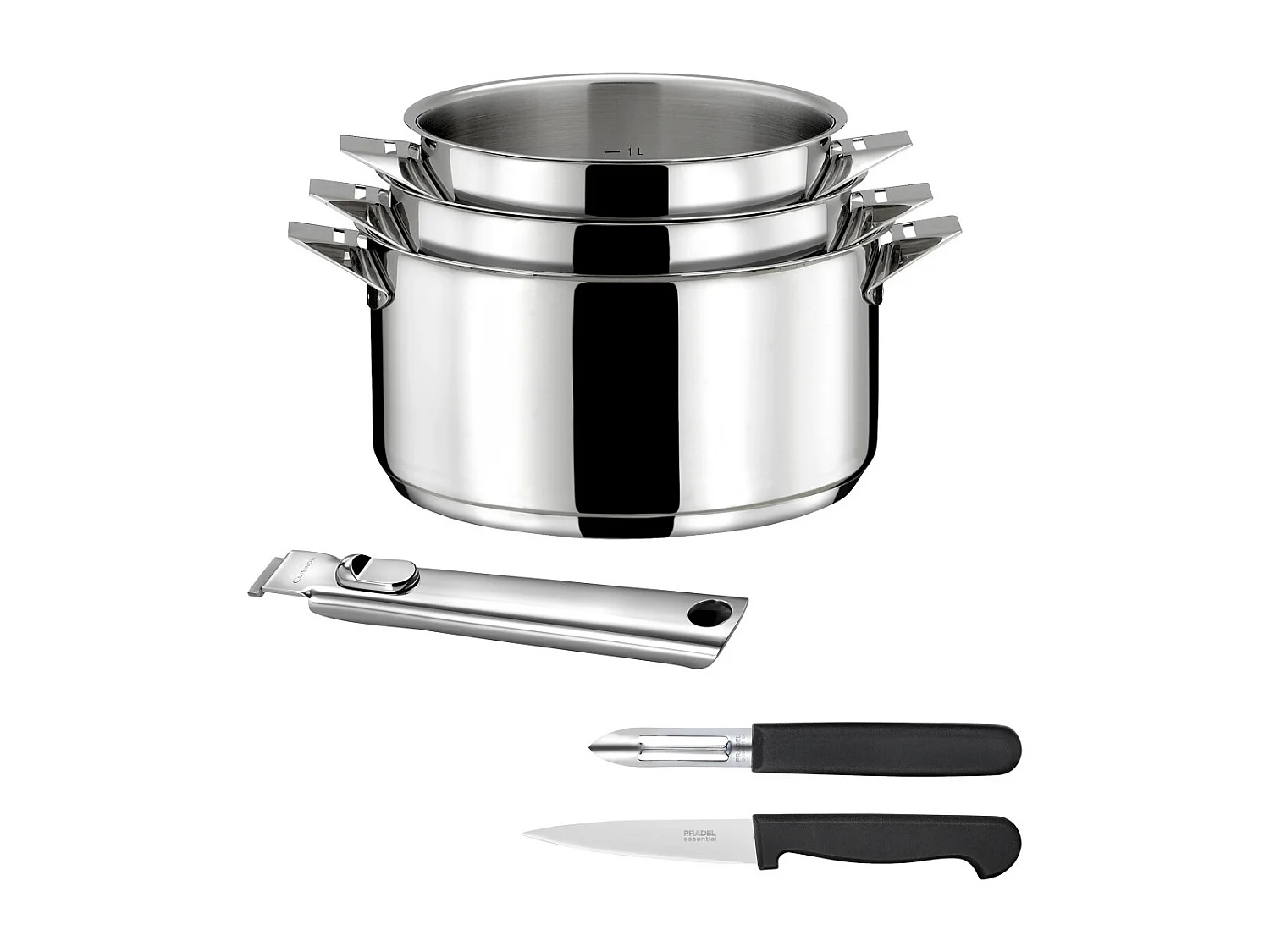 Eclipse - Set 3 casseroles 16/18/20cm inox, 1 éplucheur et 1 couteau office