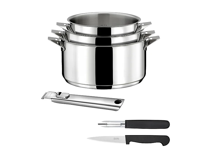 Eclipse - Set 3 casseroles 16/18/20cm inox, 1 éplucheur et 1 couteau office