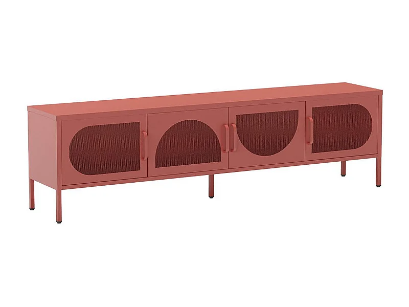 LIOVIA - Meuble TV 180 cm 4 Portes Ajourées en Métal Terracotta