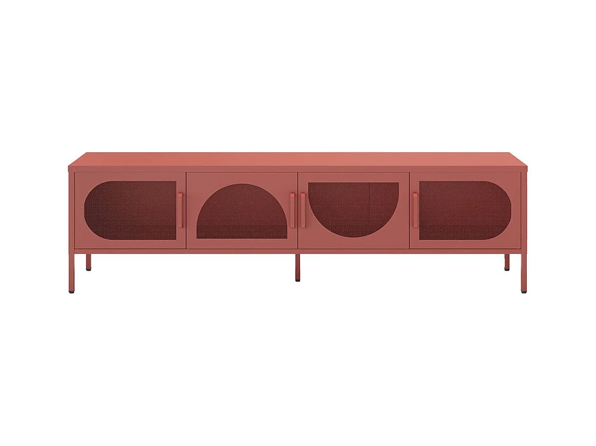 LIOVIA - Meuble TV 180 cm 4 Portes Ajourées en Métal Terracotta