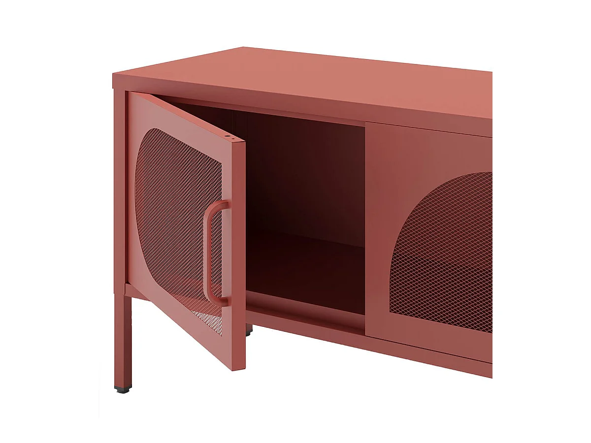 LIOVIA - Meuble TV 180 cm 4 Portes Ajourées en Métal Terracotta