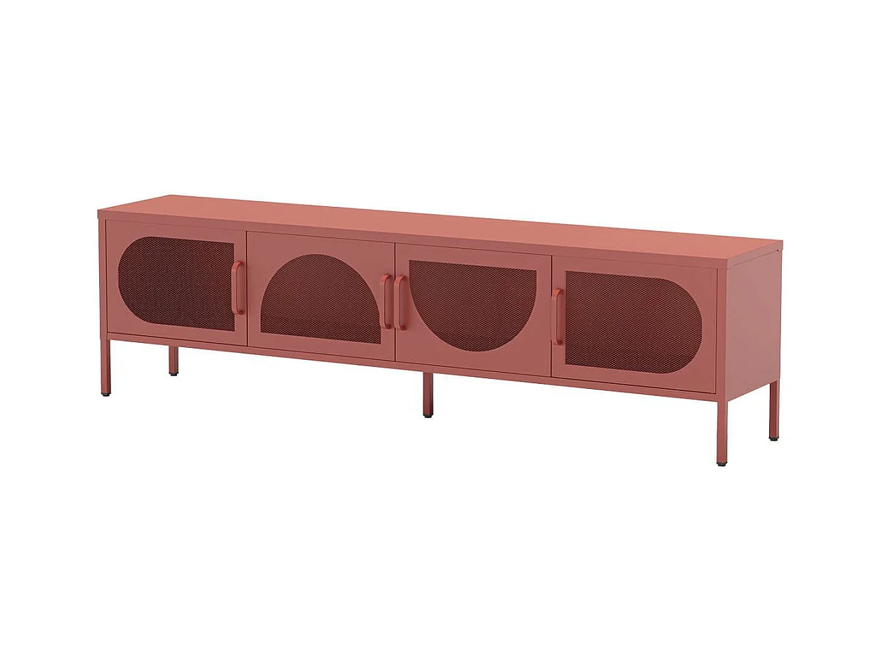 LIOVIA - Meuble TV 180 cm 4 Portes Ajourées en Métal Terracotta