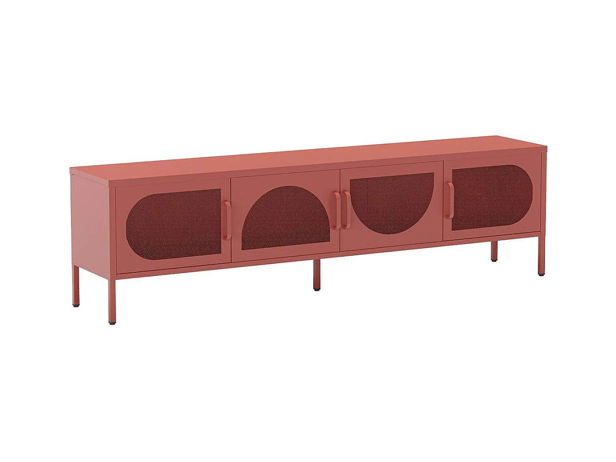 LIOVIA - Meuble TV 180 cm 4 Portes Ajourées en Métal Terracotta