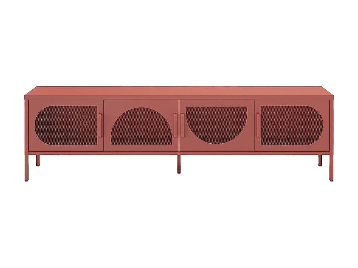 LIOVIA - Meuble TV 180 cm 4 Portes Ajourées en Métal Terracotta