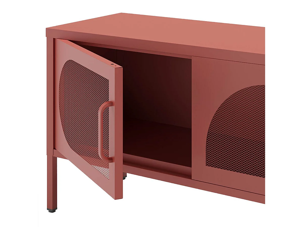 LIOVIA - Meuble TV 180 cm 4 Portes Ajourées en Métal Terracotta