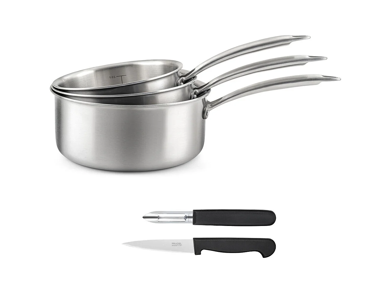 Gourmet - Set 3 casseroles 16/18/20cm inox, 1 éplucheur et 1 couteau office