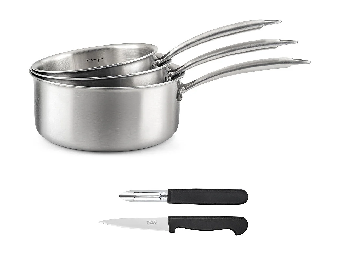 Gourmet - Set 3 casseroles 16/18/20cm inox, 1 éplucheur et 1 couteau office