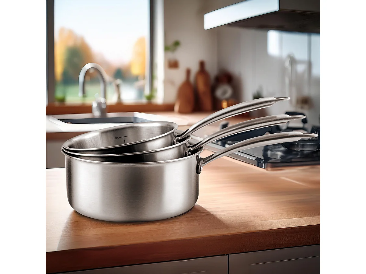Gourmet - Set 3 casseroles 16/18/20cm inox, 1 éplucheur et 1 couteau office
