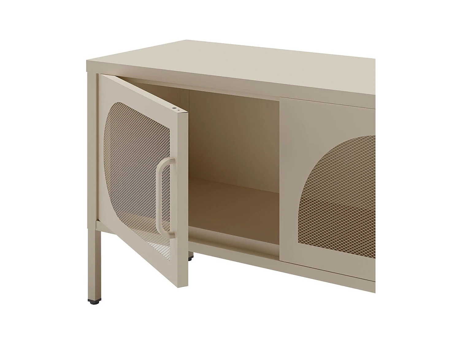 LIOVIA - Meuble TV 180 cm 4 Portes Ajourées en Métal Crème