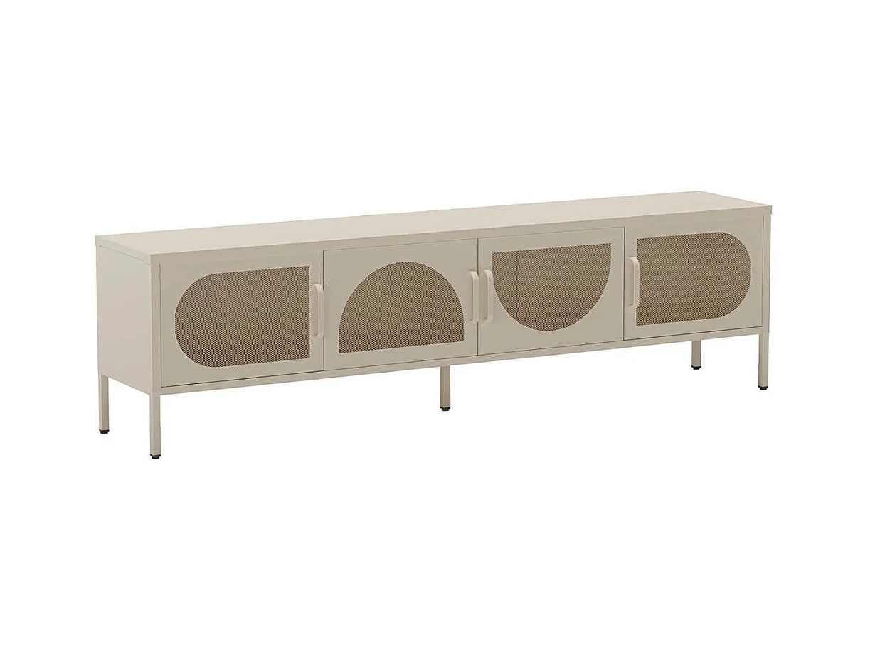 LIOVIA - Meuble TV 180 cm 4 Portes Ajourées en Métal Crème