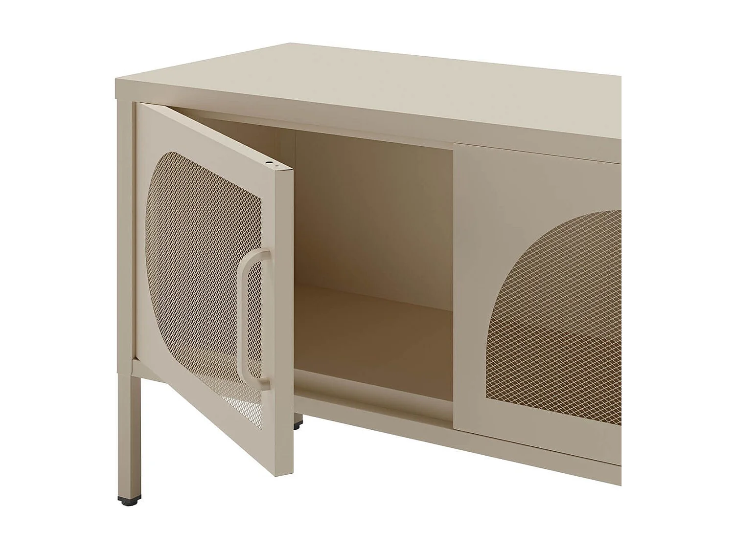 LIOVIA - Meuble TV 180 cm 4 Portes Ajourées en Métal Crème