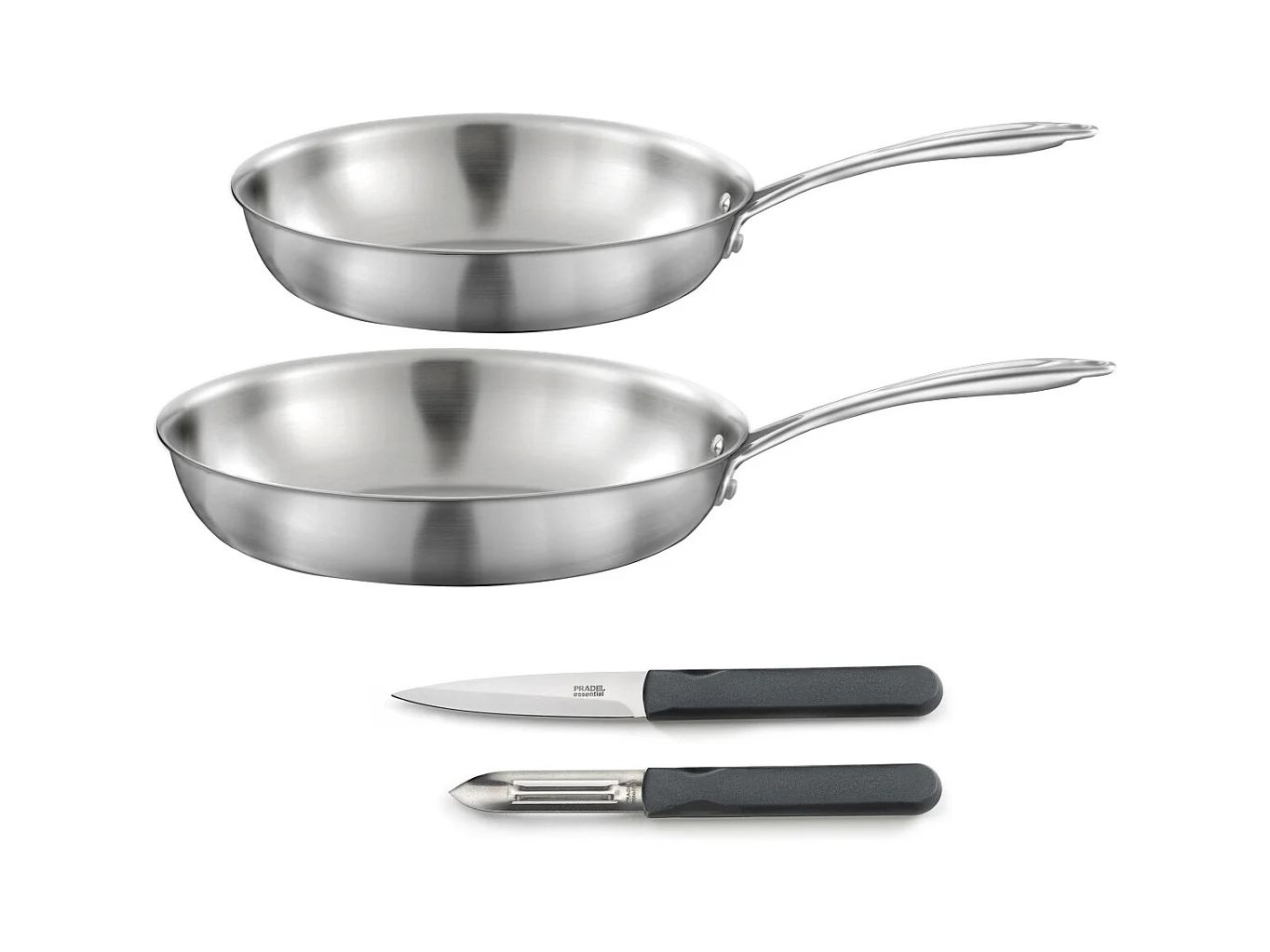 Gourmet - Set 2 poêles 24-28cm inox, 1 éplucheur et 1 couteau office