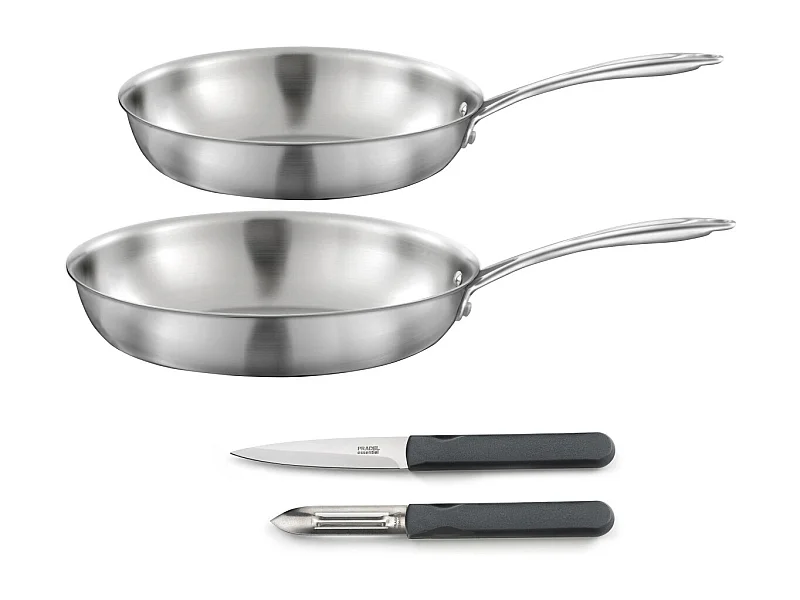 Gourmet - Set 2 poêles 24-28cm inox, 1 éplucheur et 1 couteau office