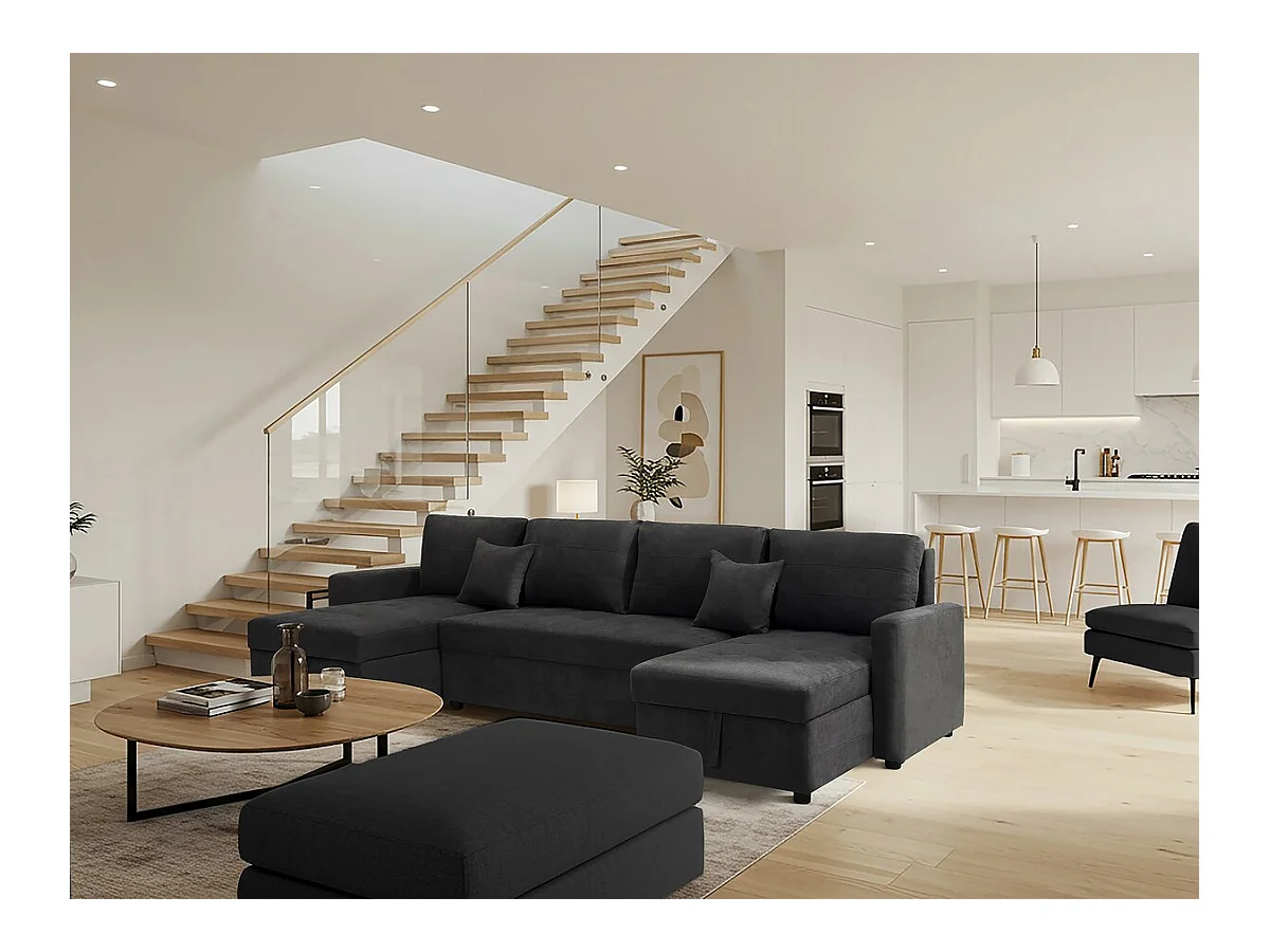 Divano panoramico convertibile "Antoine" - 5 posti - Grigio scuro con contenitori