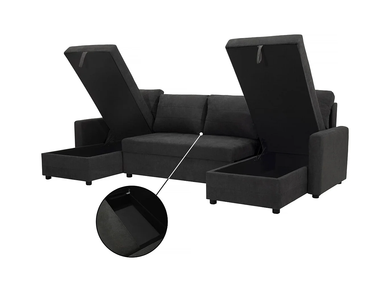 Canapé panoramique convertible avec coffres de rangement "Antoine" - 5 places - Gris foncé