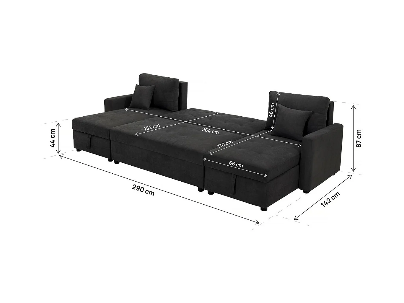 Canapé panoramique convertible avec coffres de rangement "Antoine" - 5 places - Gris foncé