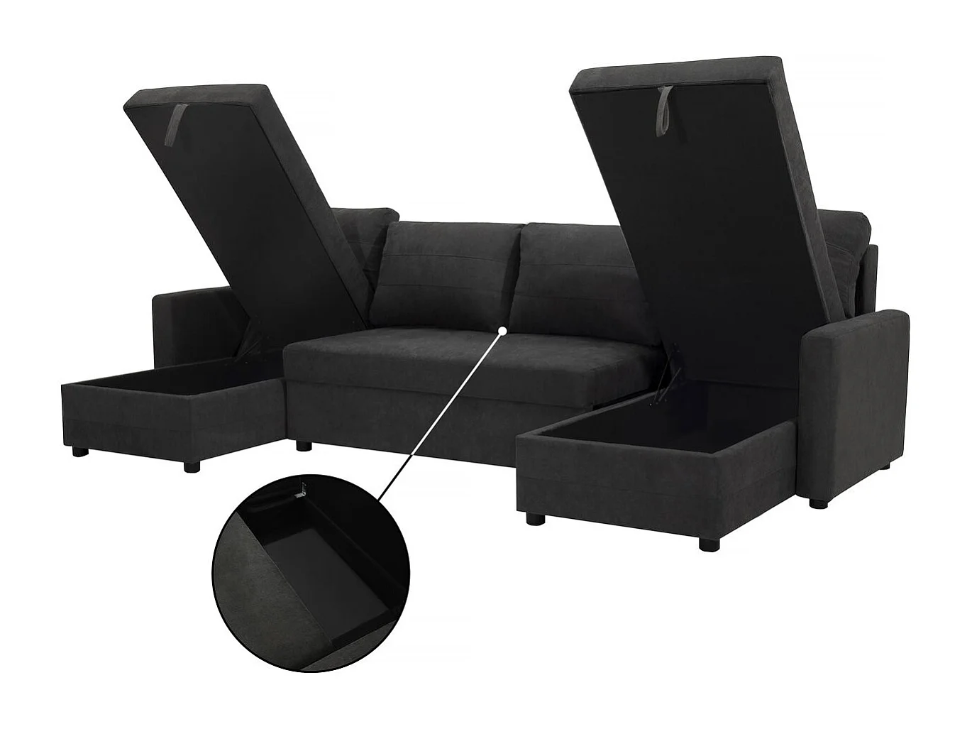 Canapé panoramique convertible avec coffres de rangement "Antoine" - 5 places - Gris foncé