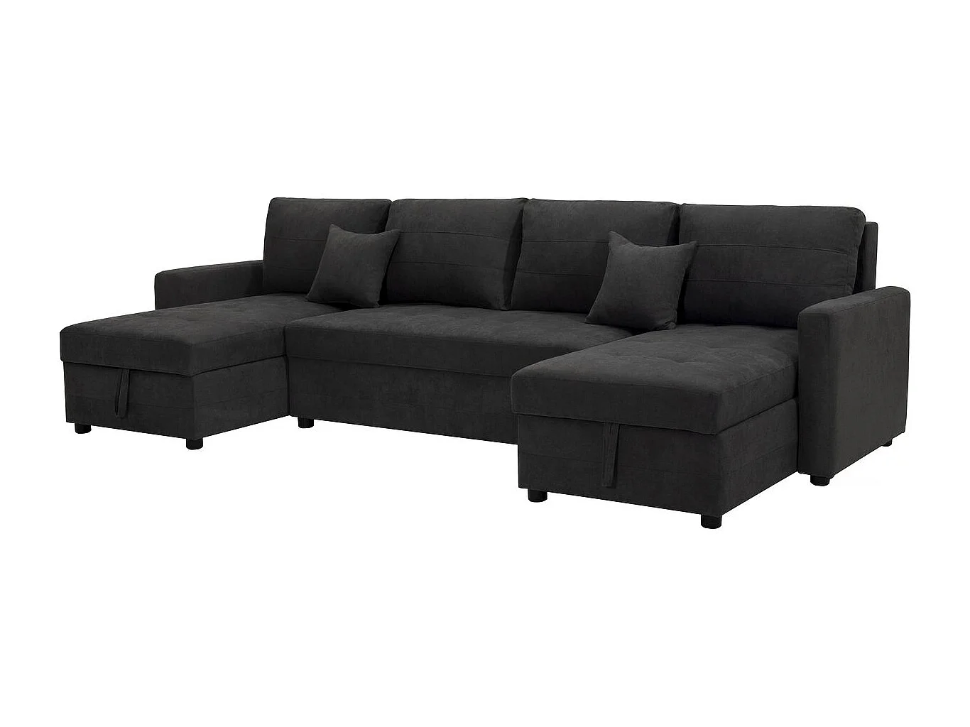 Divano panoramico convertibile "Antoine" a 5 posti con vani portaoggetti - Grigio scuro