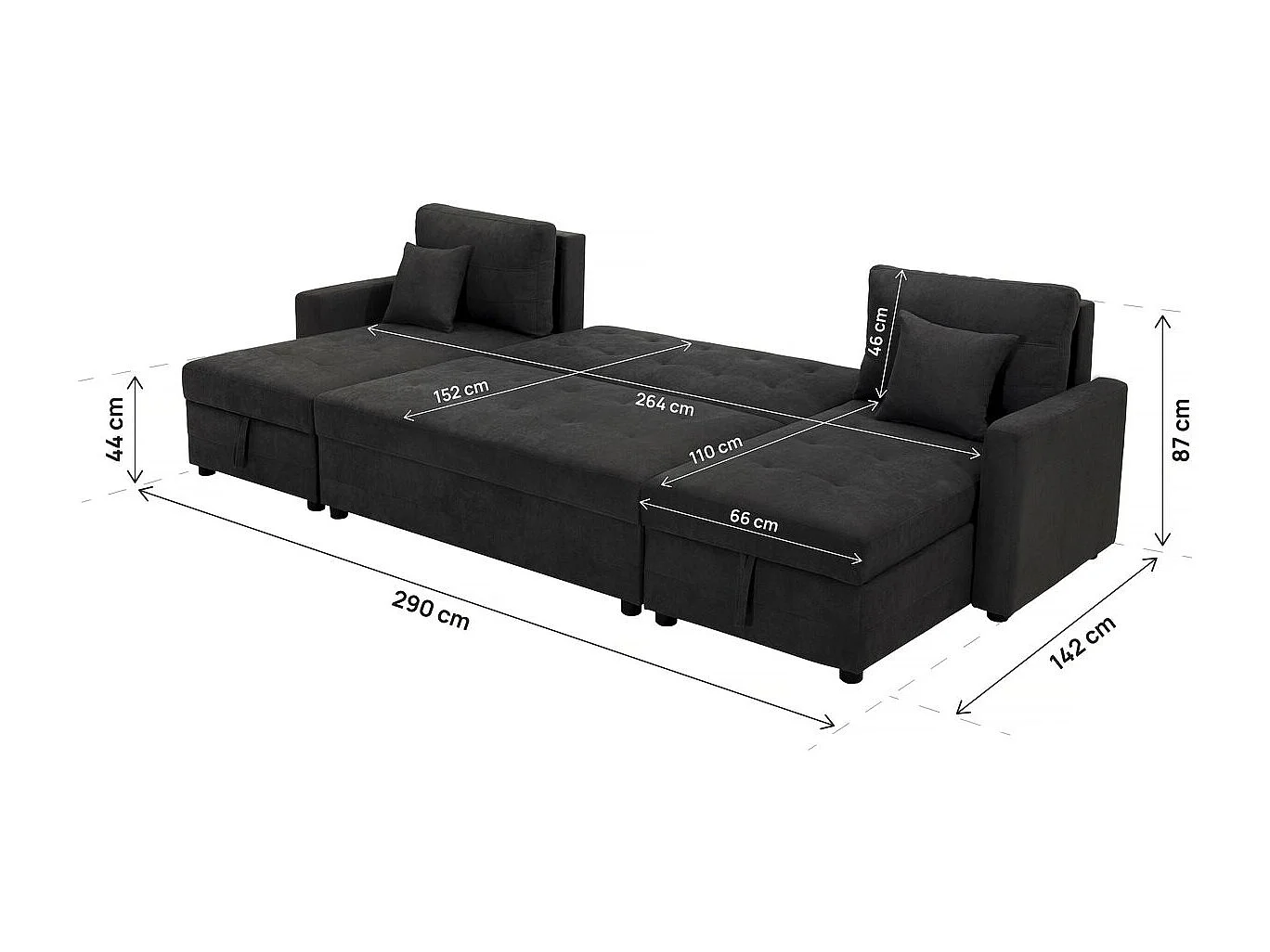 Canapé panoramique convertible avec coffres de rangement "Antoine" - 5 places - Gris foncé