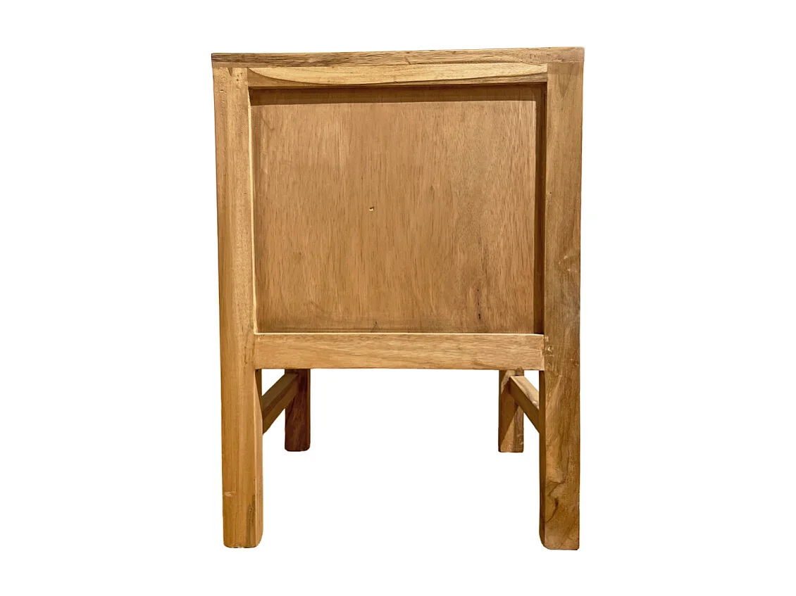 Table de chevet 1 porte en teck massif et cannage rotin – CAMILO