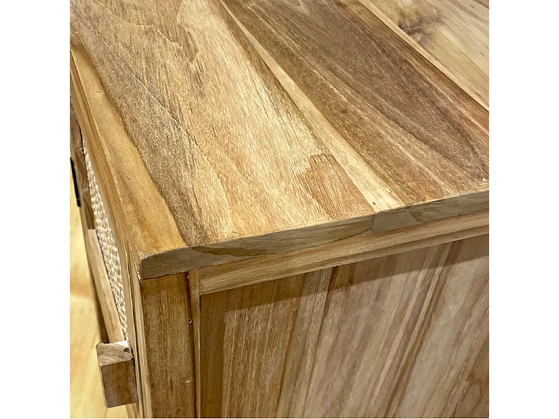 Table de chevet 1 porte en teck massif et cannage rotin – CAMILO