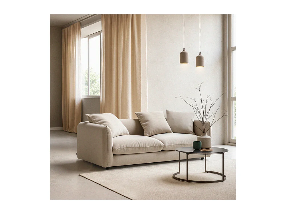 Popi - Canapé 3 places en tissu - Naturel