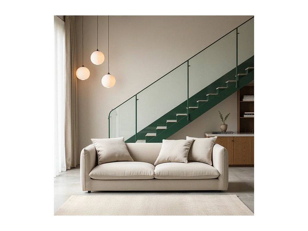 Popi - Canapé 3 places en tissu - Naturel