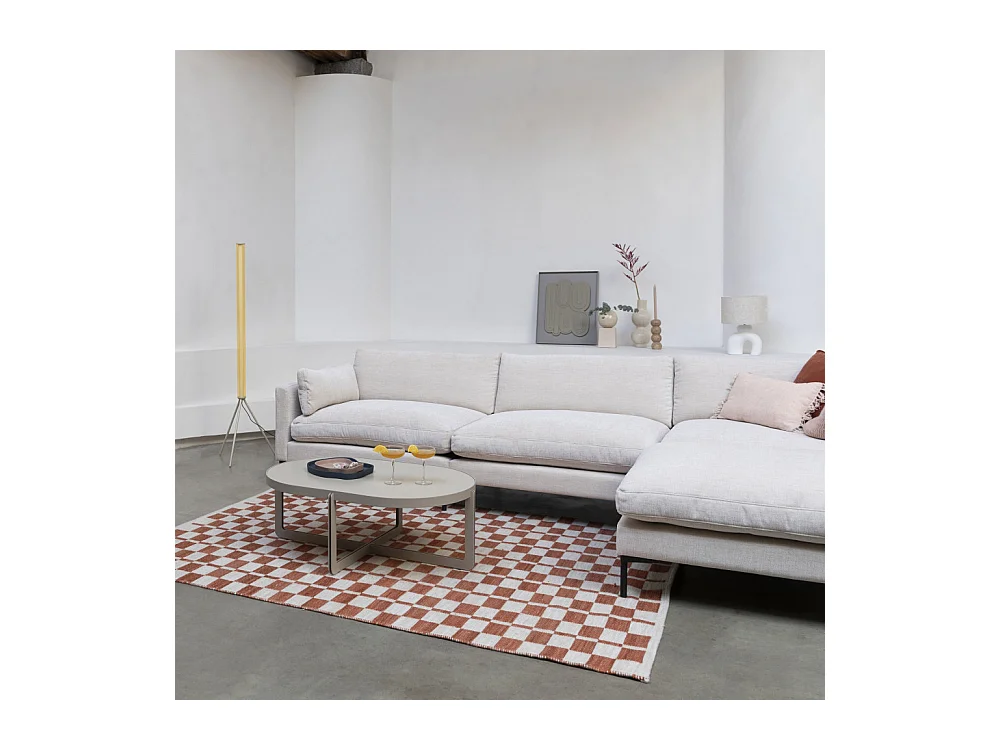 Summer - Canapé droit 5 places en tissu et pieds en métal - Écru