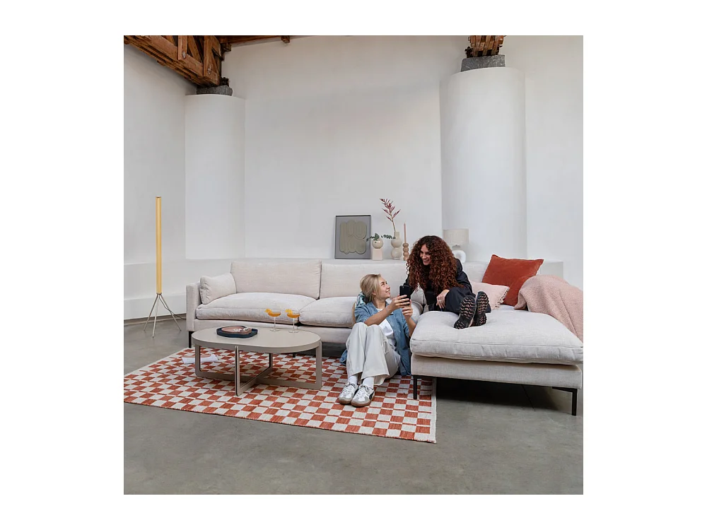 Summer - Canapé droit 5 places en tissu et pieds en métal - Écru