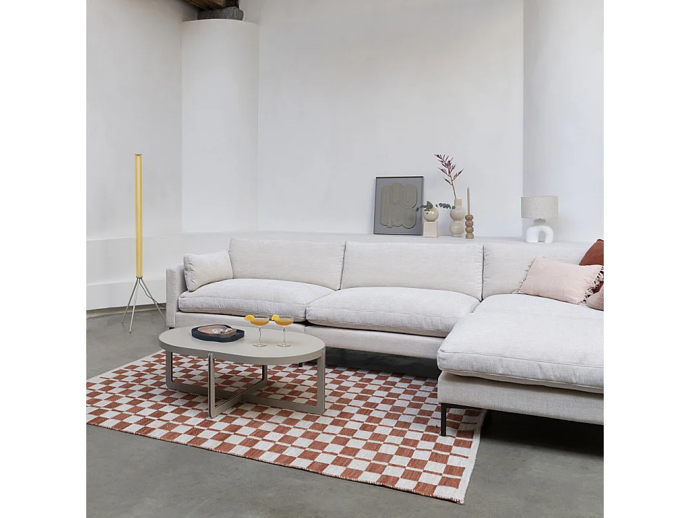 Summer - Canapé droit 5 places en tissu et pieds en métal - Écru