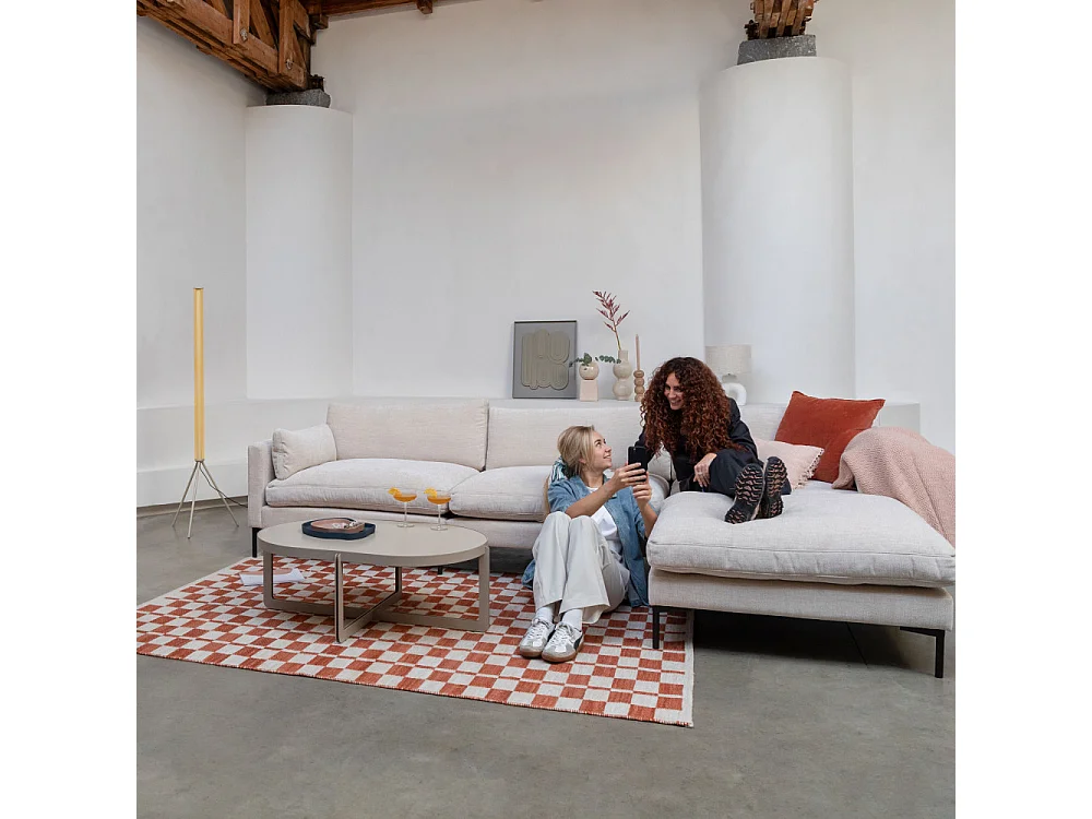 Summer - Canapé droit 5 places en tissu et pieds en métal - Écru