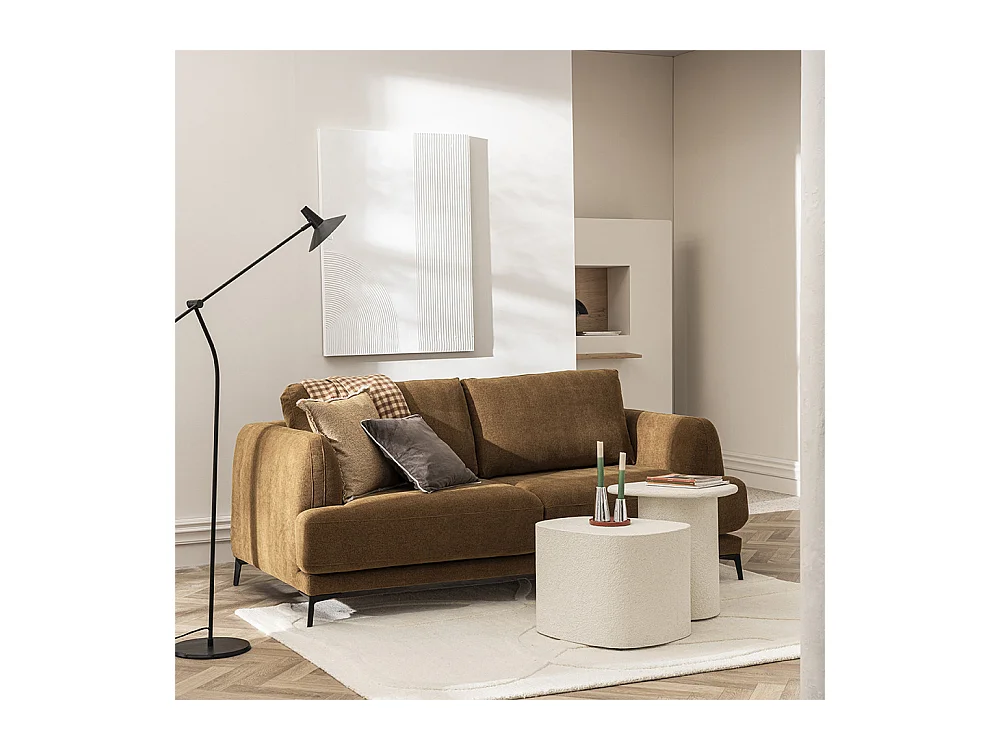 Kinna - Canapé droit 3 places en tissu et pieds en métal - Bronze