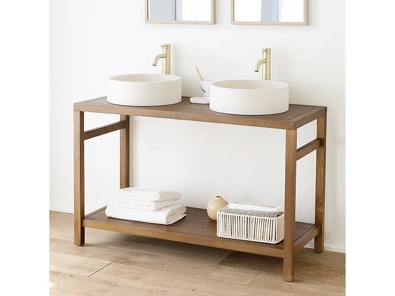 Meuble double vasque en teck massif 120cm DEWI - HAPPY GARDEN