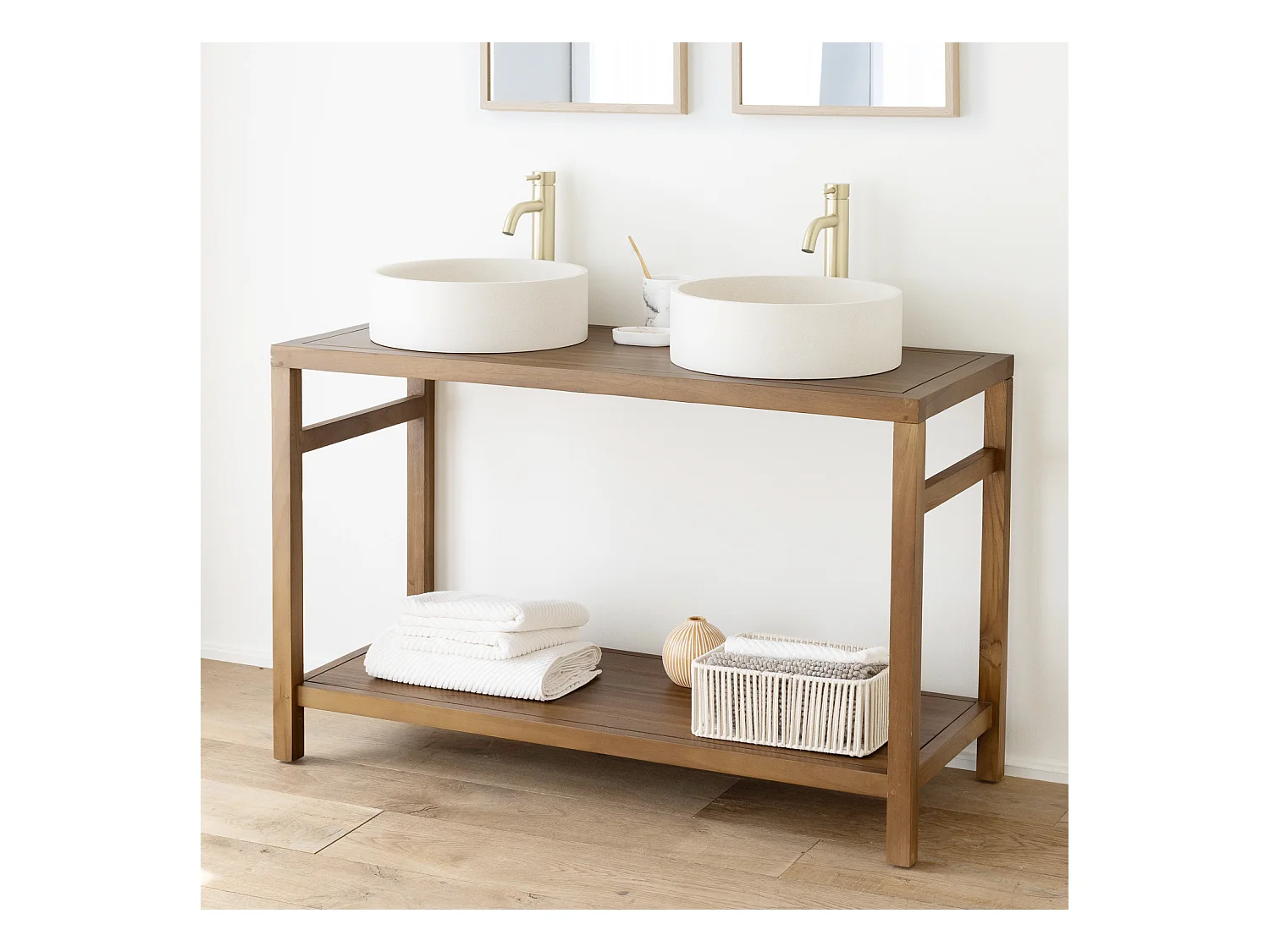 Meuble double vasque en teck massif 120cm DEWI - HAPPY GARDEN