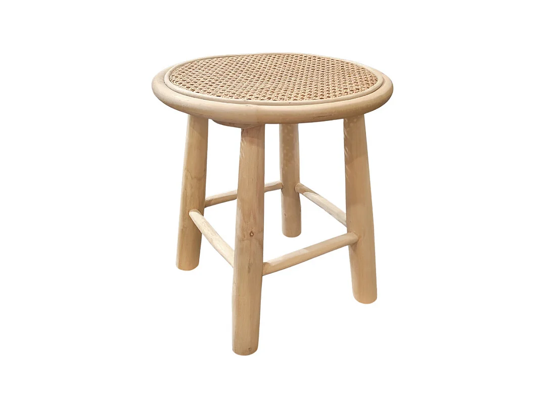 Table d'appoint ronde 40 cm en bois de teck et cannage rotin - BRUNO