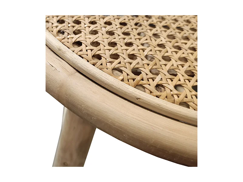 Table d'appoint ronde 40 cm en bois de teck et cannage rotin - BRUNO