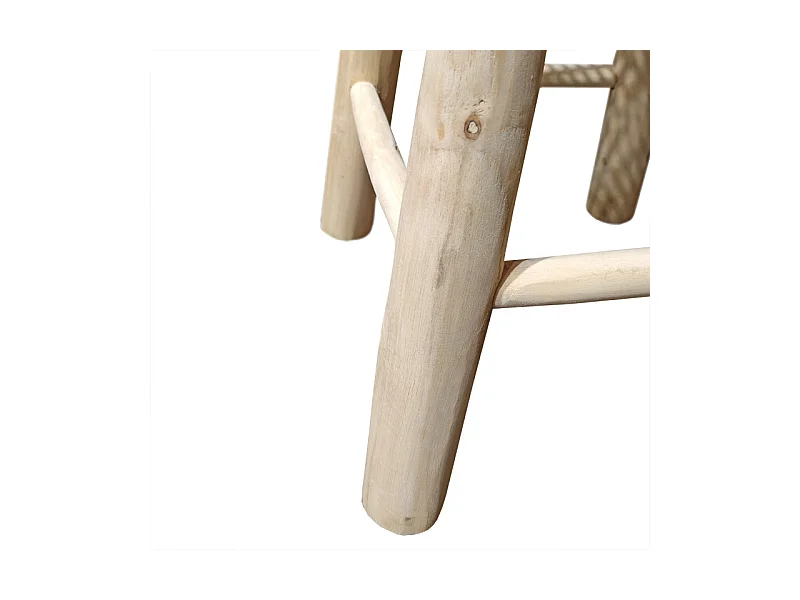 Table d'appoint ronde 40 cm en bois de teck et cannage rotin - BRUNO