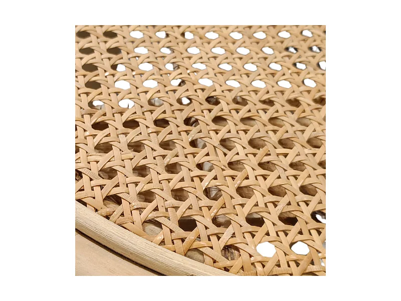 Table d'appoint ronde 40 cm en bois de teck et cannage rotin - BRUNO