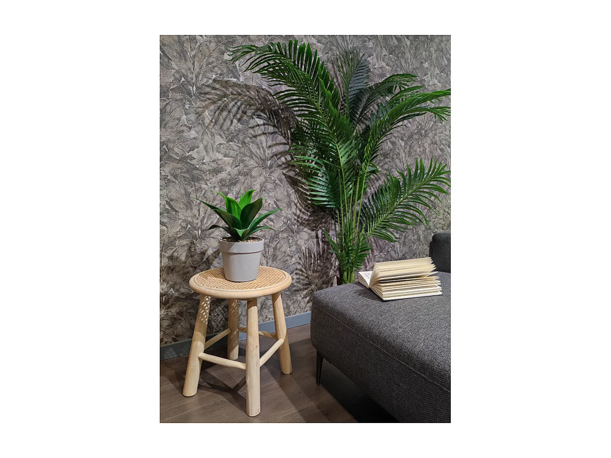 Table d'appoint ronde 40 cm en bois de teck et cannage rotin - BRUNO